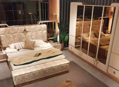 Suite Luxury Bedroom Double bed Bed Set 4pcs Beige Modern